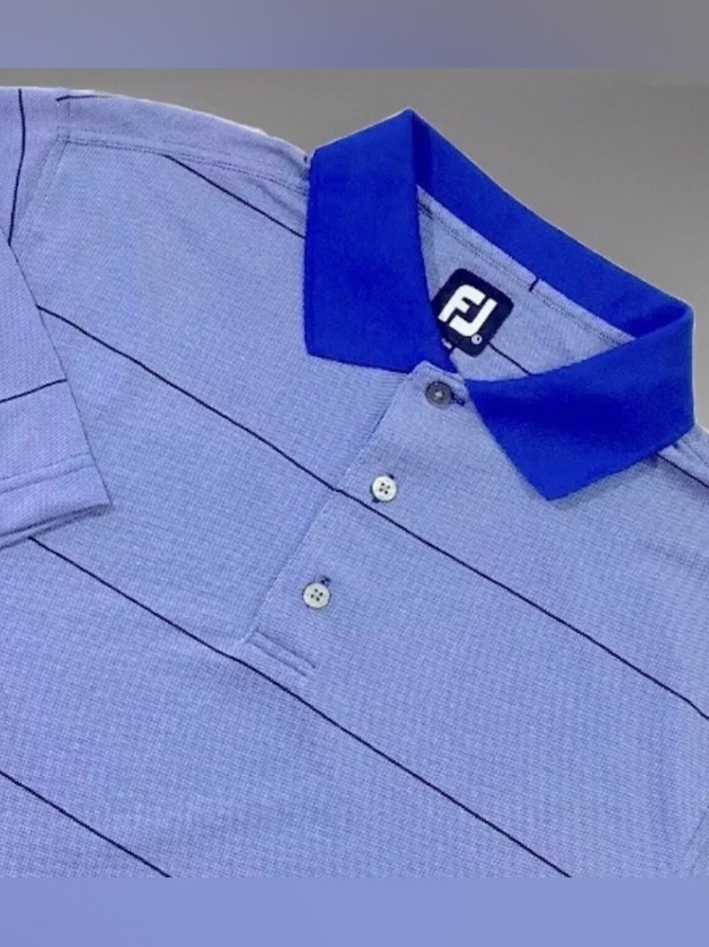 FootJoy Golf Shirt Polo Mens Size Large Golf Course Logo Blue Striped